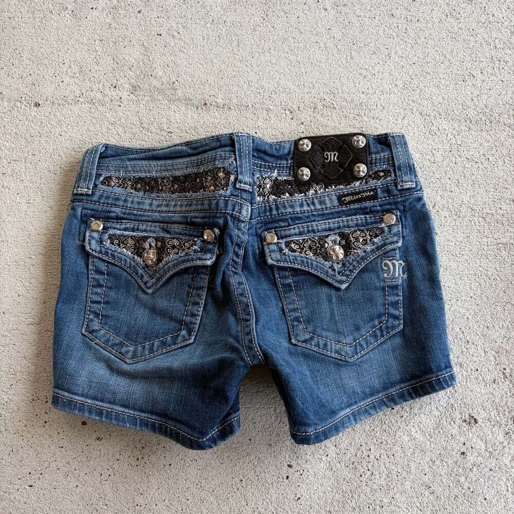 Miss Me Girls Embellished Rhinestone Pocket Denim Shorts Size 16